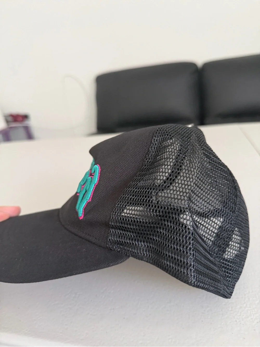 Godspeed 4ever Black Trucker Hat with Teal & Pink Embroidery